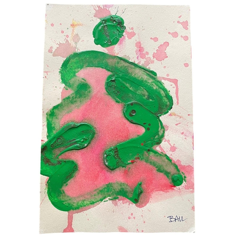 O Original Abstract‎ Art Painting Green Pink Textured Mixed Media Wall Decor